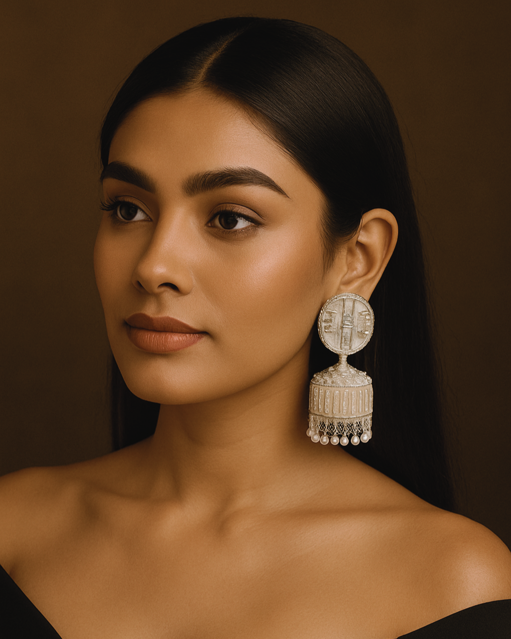 White Mirror Pearl Dome Jhumka Earrings