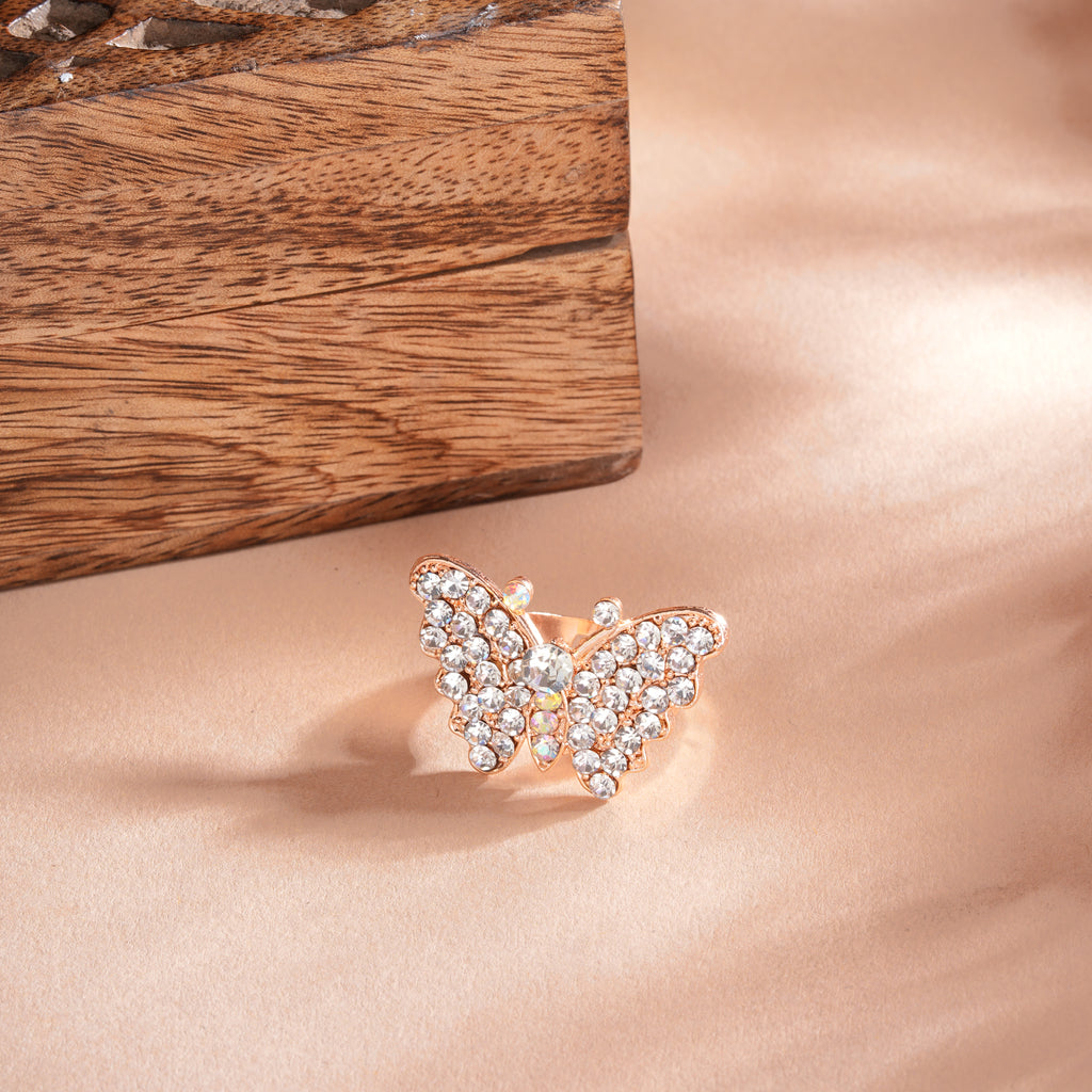 Rose Gold Butterfly Crystal Adjustable Ring