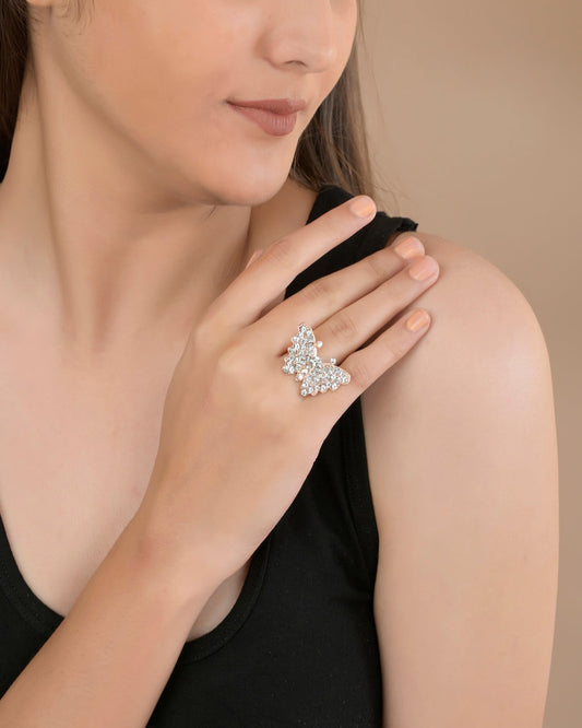 Rose Gold Butterfly Crystal Adjustable Ring