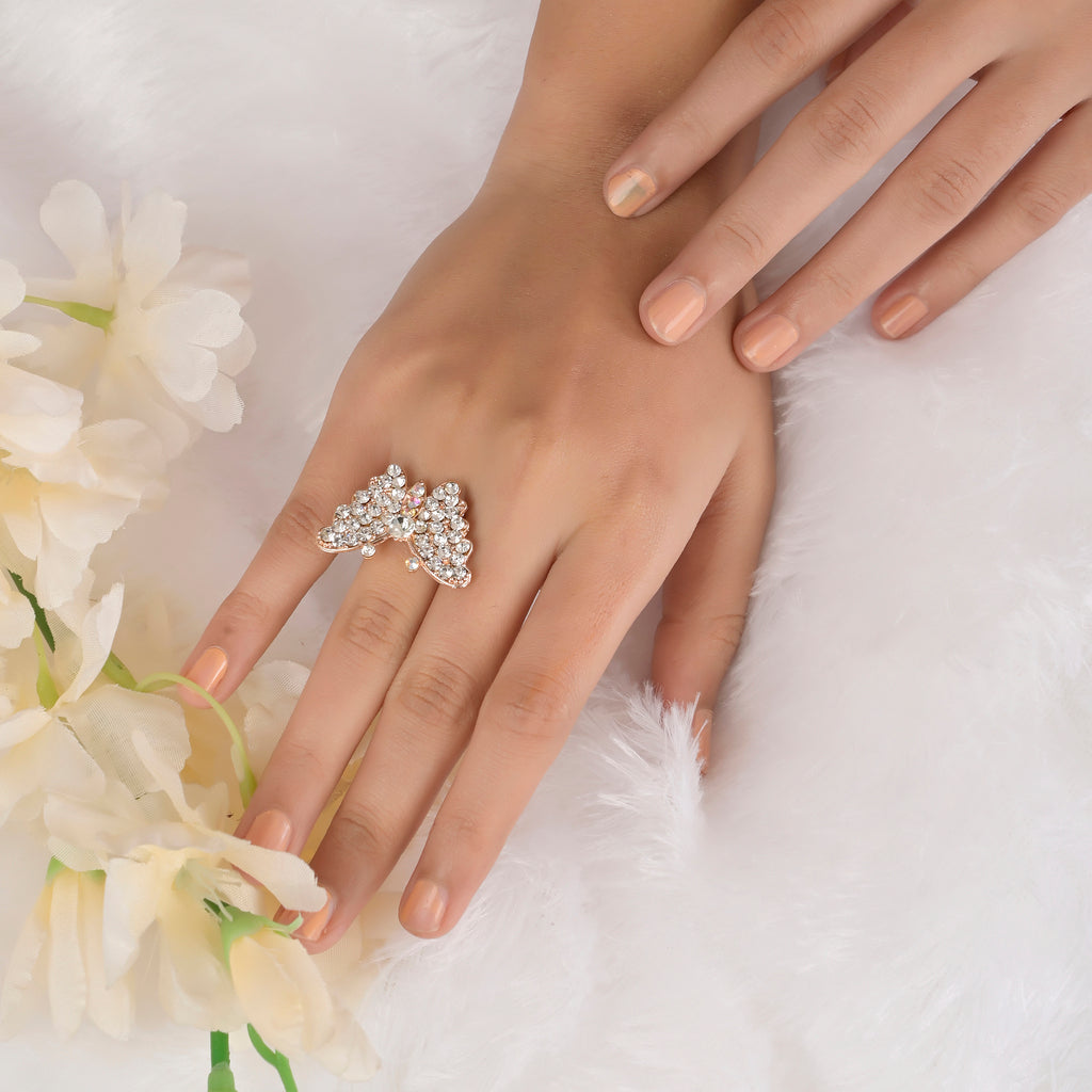 Rose Gold Butterfly Crystal Adjustable Ring